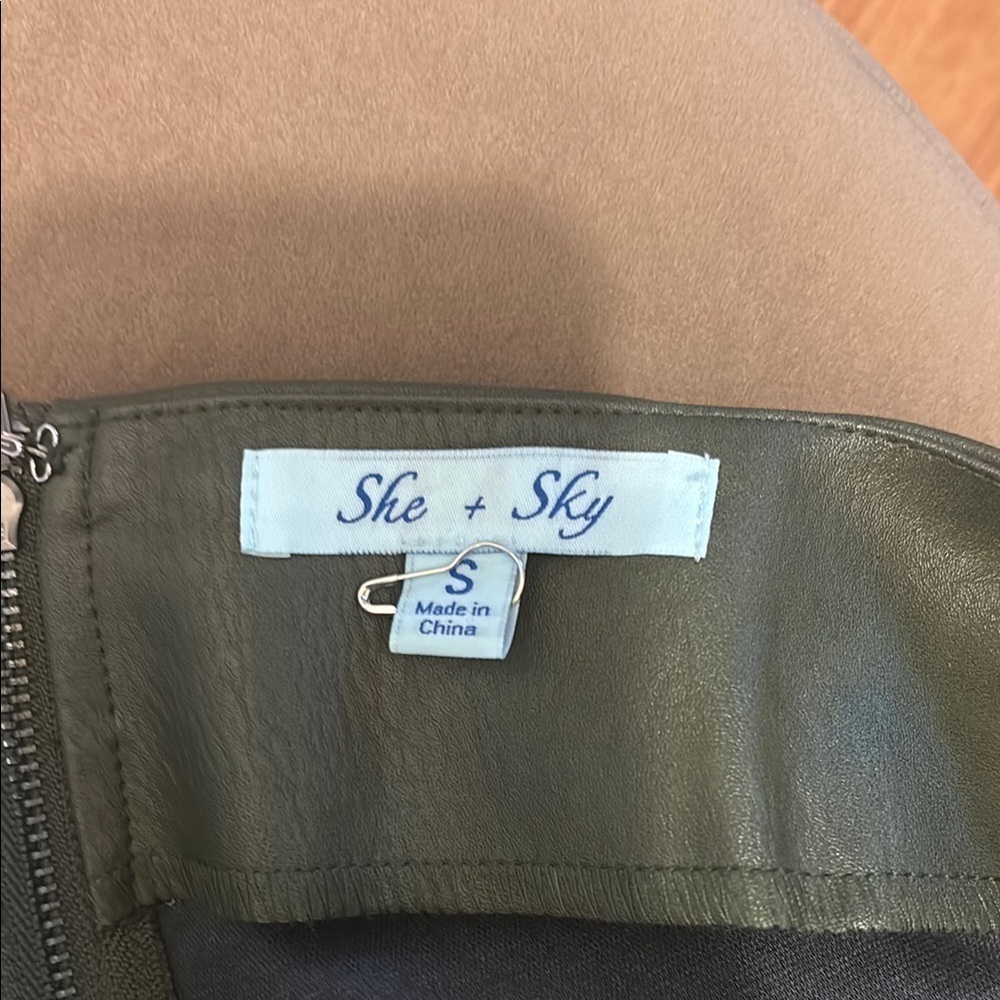 She + Sky Olive Green Faux Leather Shorts - Picture 3 of 5
